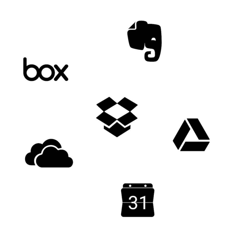 Integration with dropbox, evernote, box, google drive, calendar