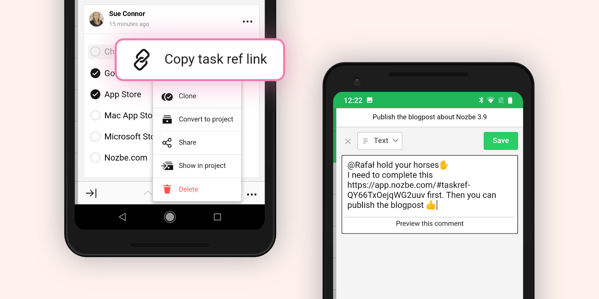 link two tasks in nozbe