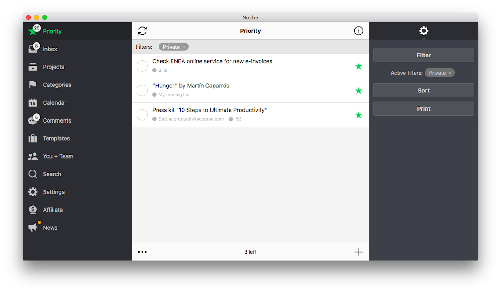 Filtered priority list