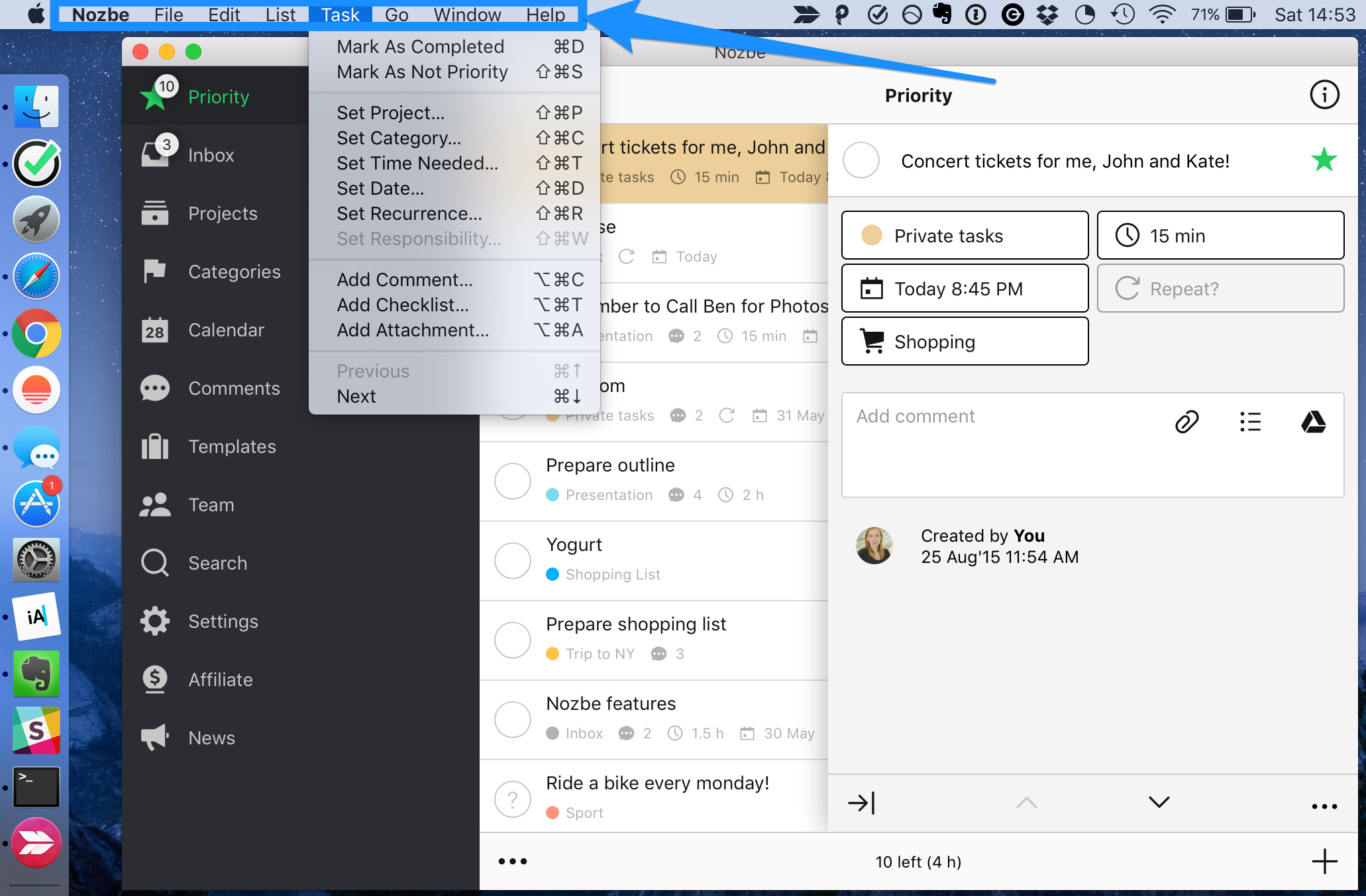 native menu OSX