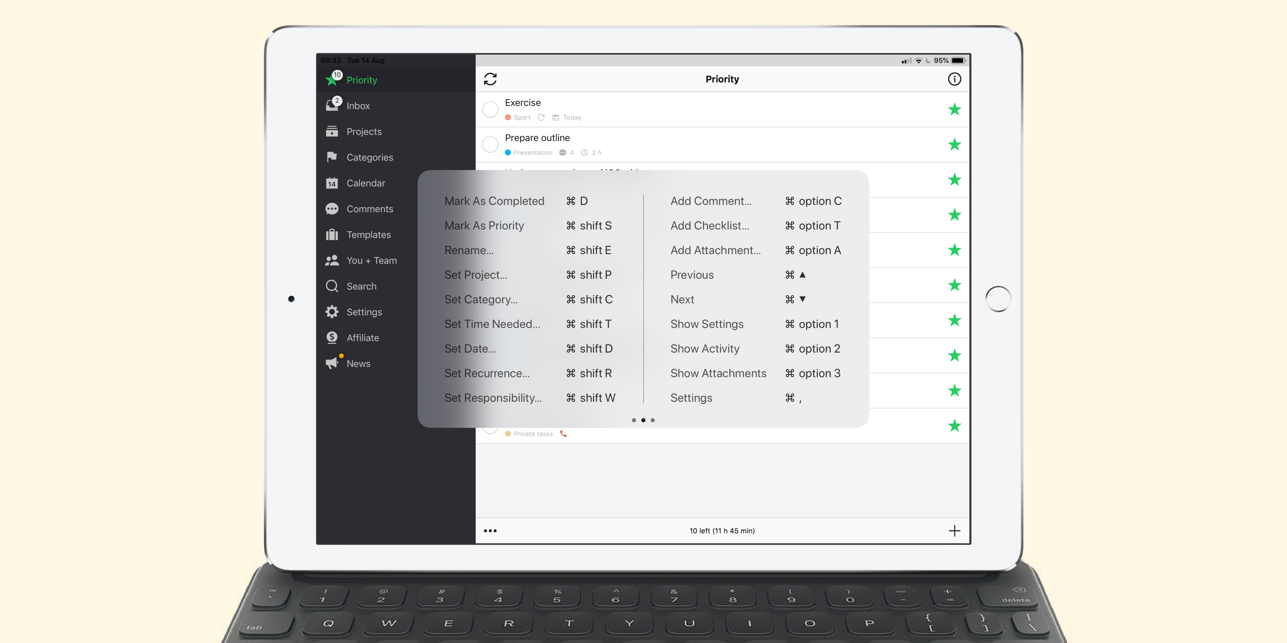 nozbe keyboard shortcuts