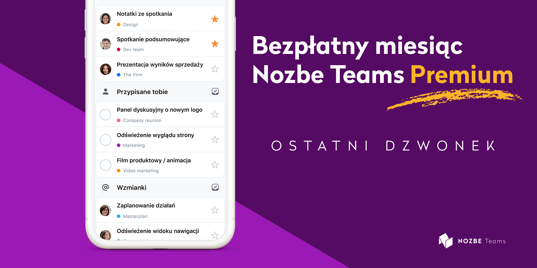 Ostatnia szansa na miesiąc Nozbe Teams Premium gratis