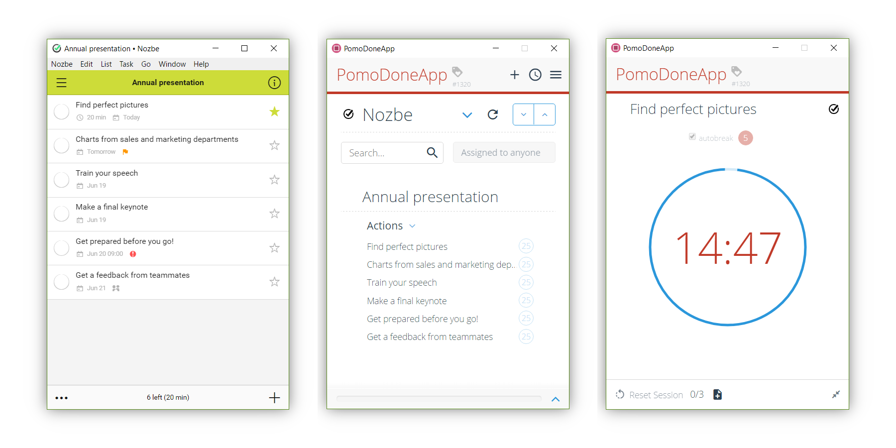 PomoDone-App und Nozbe