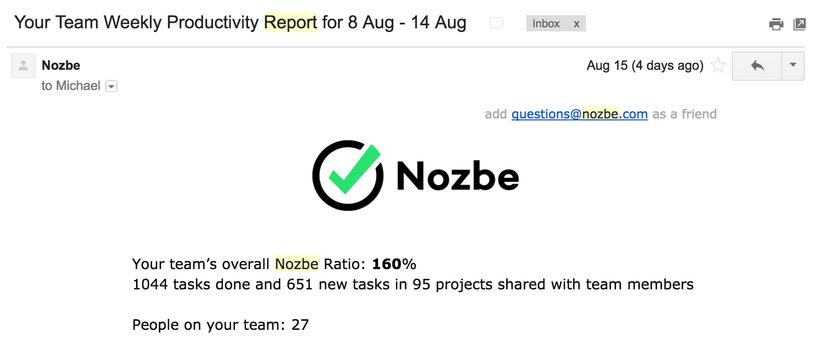 Nozbe Ratio